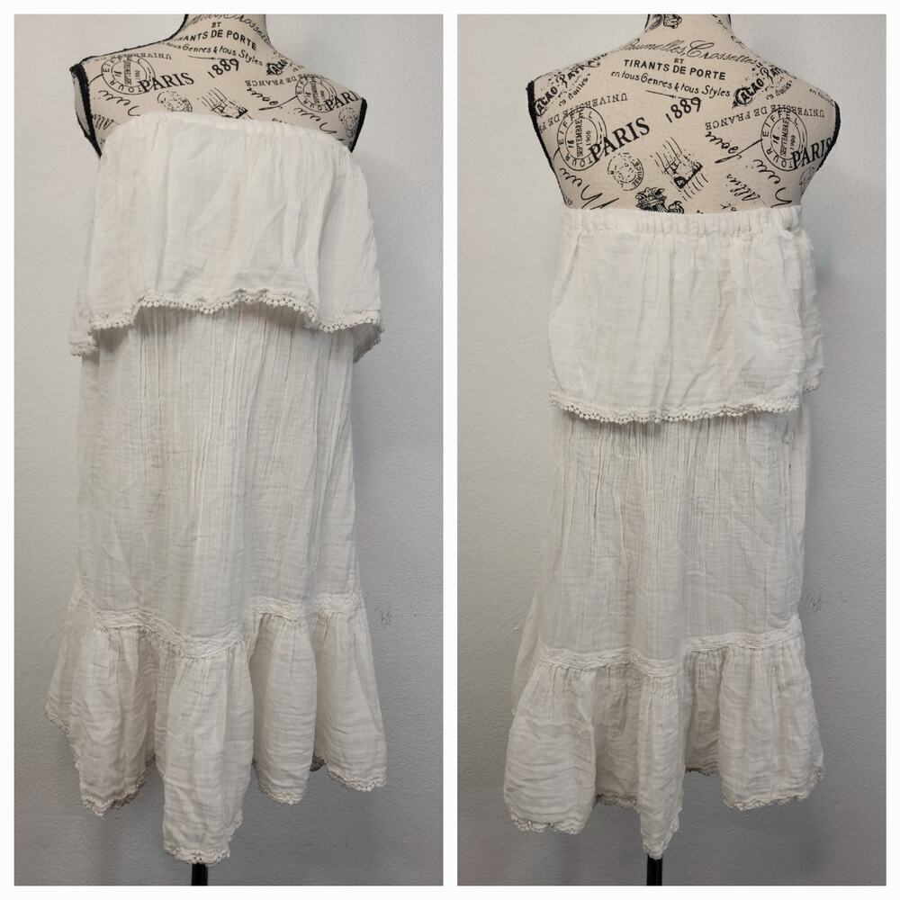 Daily Practice by Anthropologie Mini Dress Small Strapless Gauze White Malibu